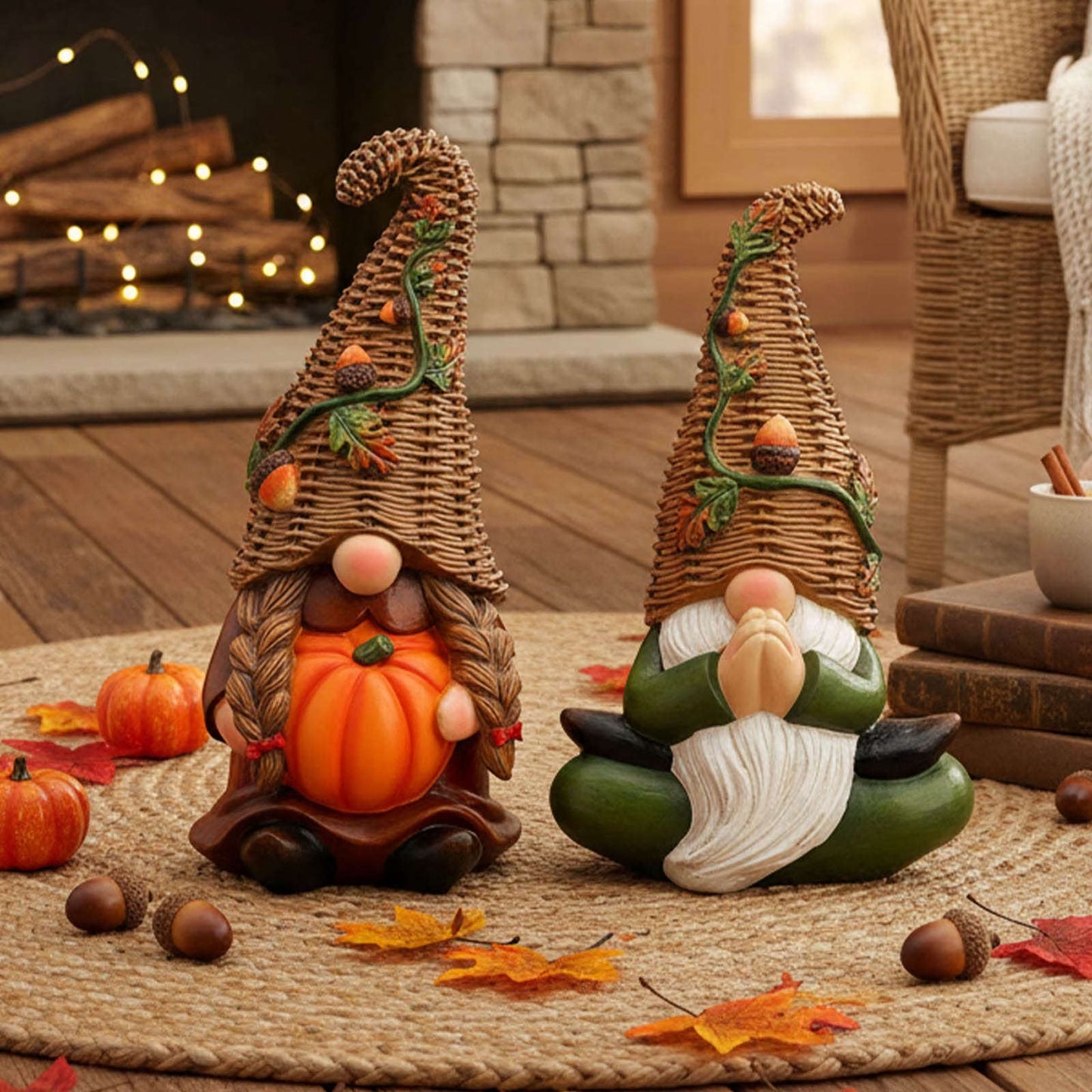 Fall Decorations for Home, Fall Gnomes Decoration, Wicker Gnomes Decor, Thanksgiving Decor, 2Pcs