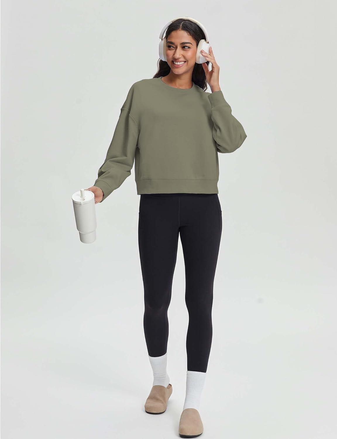 Cropped Sweatshirts for Women Cotton Long Sleeve Crop Tops Crewneck Pullover Oversized Sweater