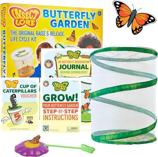 Raise and Release Butterfly Garden Kit – Caterpillar Habitat with Redeemable Voucher – Stem-Accredited Butterfly Growing Kit for Kids, Classrooms, and Homeschool Learning
