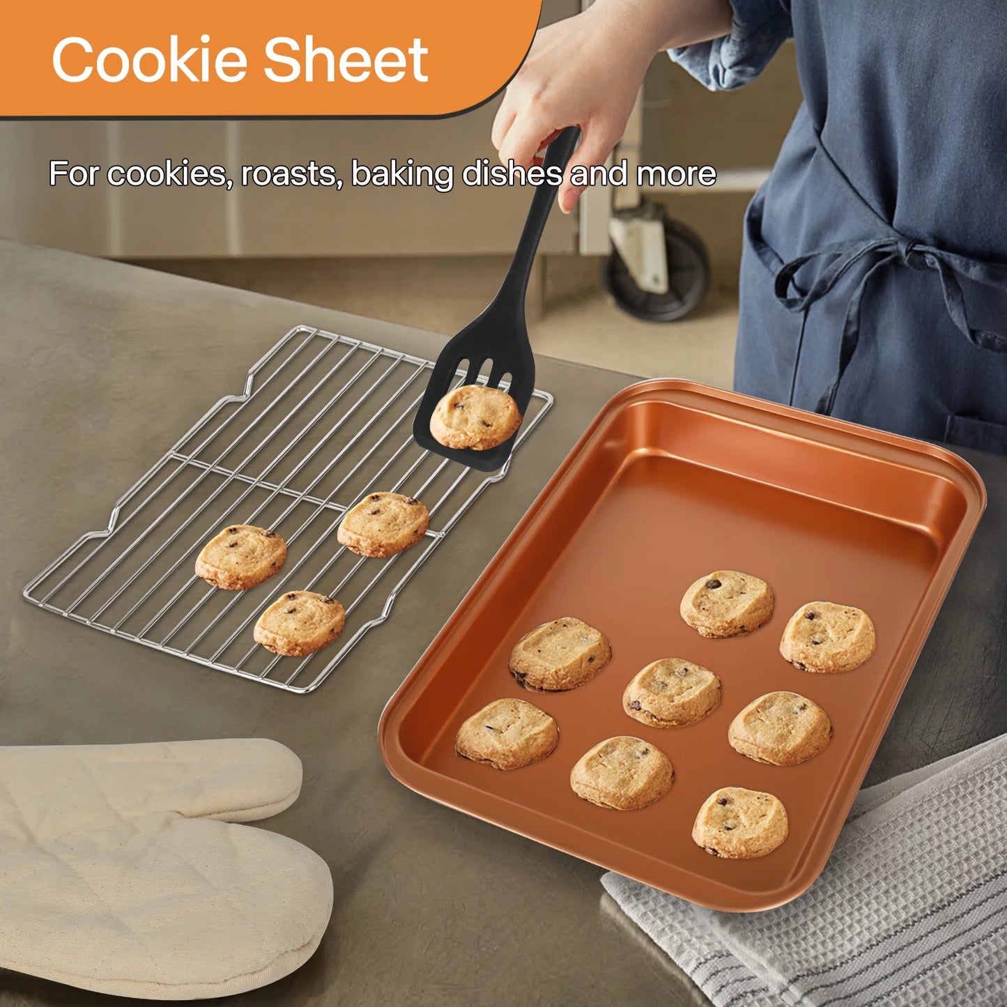 6 Piece Bakeware Set Nonstick,Steel Baking Sheets Pan for Oven,Kitchen Baking Set with Muffin Pan,Loaf Pan,Cake Pans