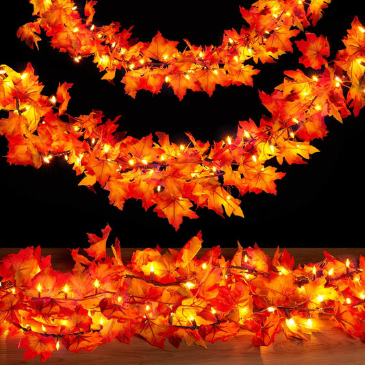 Fall Decorations for Home 9FT Plug in Thanksgiving Lights Lighted Fall Garland 50 Bulbs Maple Leaves Lights, Connectable Fall Light for Indoor Outdoor Halloween, Thanksgiving, Holidays Decorations