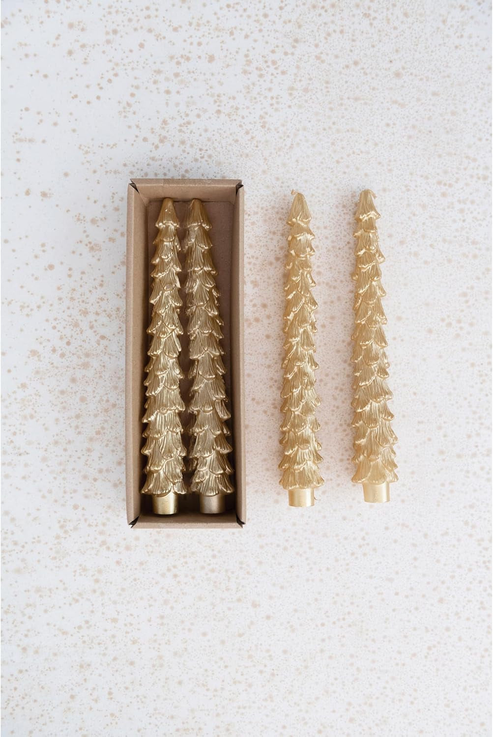Unscented Tree Shaped Taper Candles, Gold, Boxed Set of 2