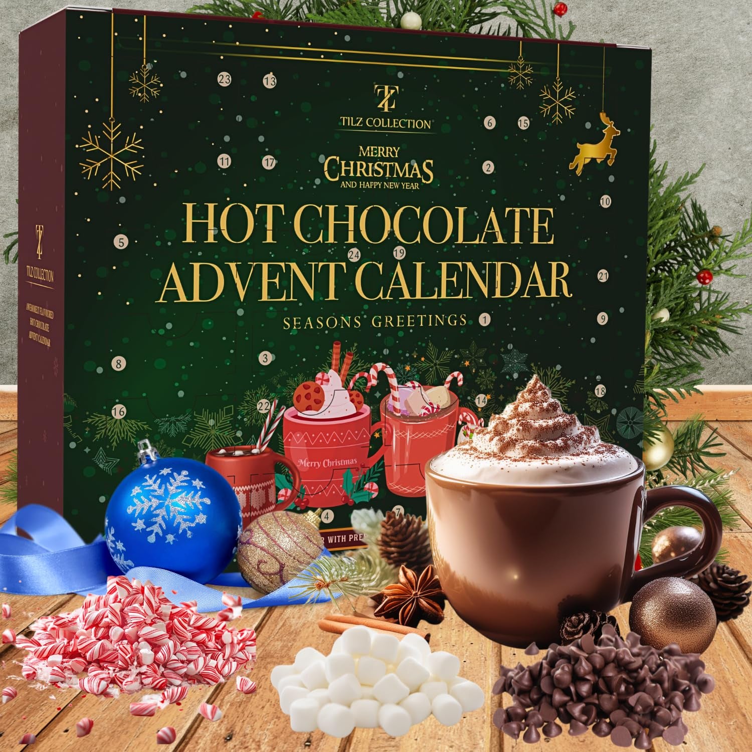 Hot Chocolate Advent Calendar 2025 - Gourmet Luxury 24 Hot Chocolate Selection Variety Flavours - Food Advent Calendars Gifts Set for Men Women Children