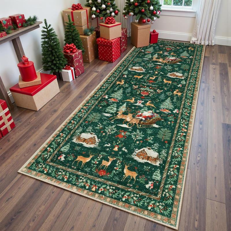 Christmas Deer Santa Long Rug, Multiple Patterns Available, Soft Durable Washable Carpet for Indoor Outdoor Use, Home Decor