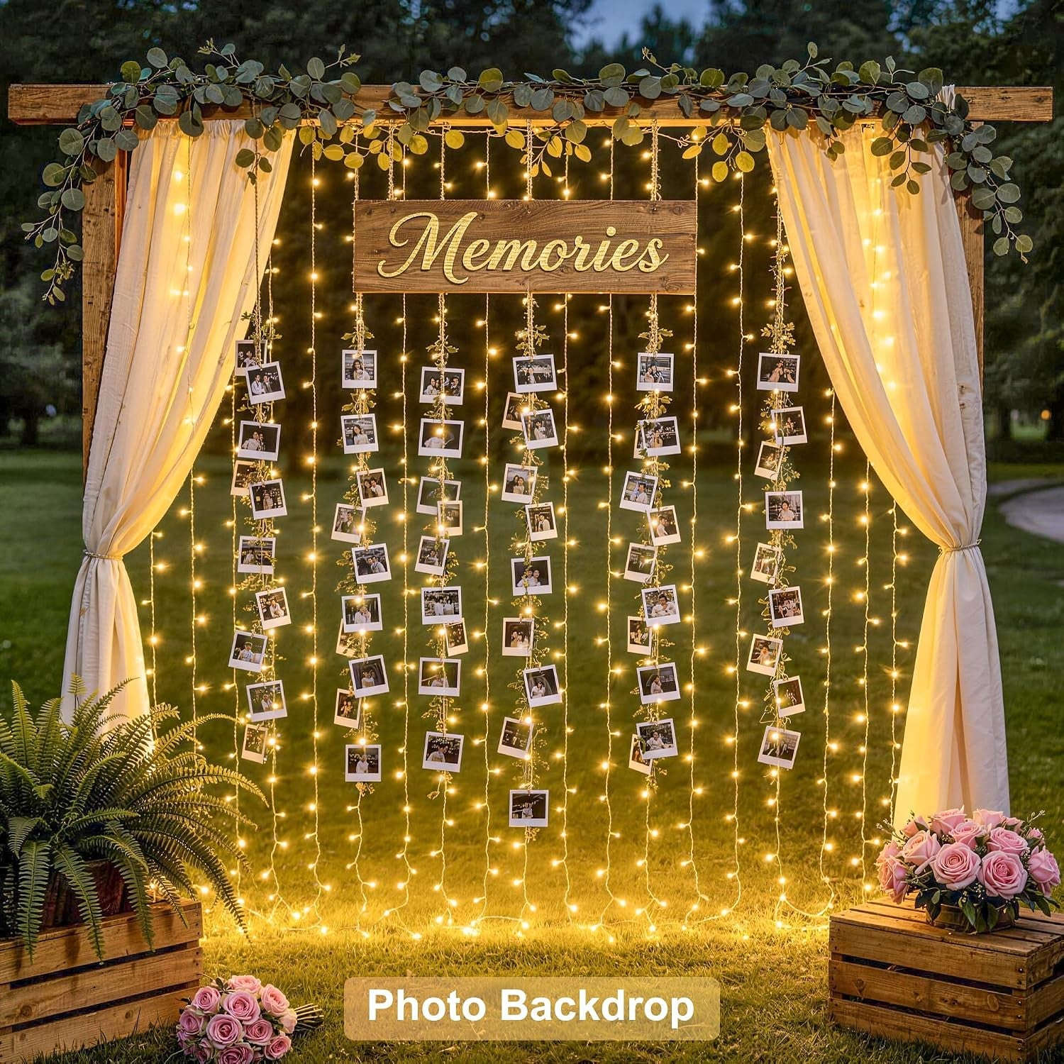 300 LED Remote Control Curtain Lights, Plug in Fairy Curtain Lights Outdoor, Window Wall Hanging String Lights for Bedroom Indoor Dorm Backdrop Wedding Party Patio Christmas Decor, Warm White