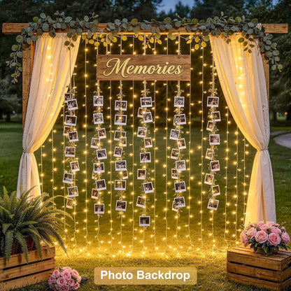 300 LED Remote Control Curtain Lights, Plug in Fairy Curtain Lights Outdoor, Window Wall Hanging String Lights for Bedroom Indoor Dorm Backdrop Wedding Party Patio Christmas Decor, Warm White