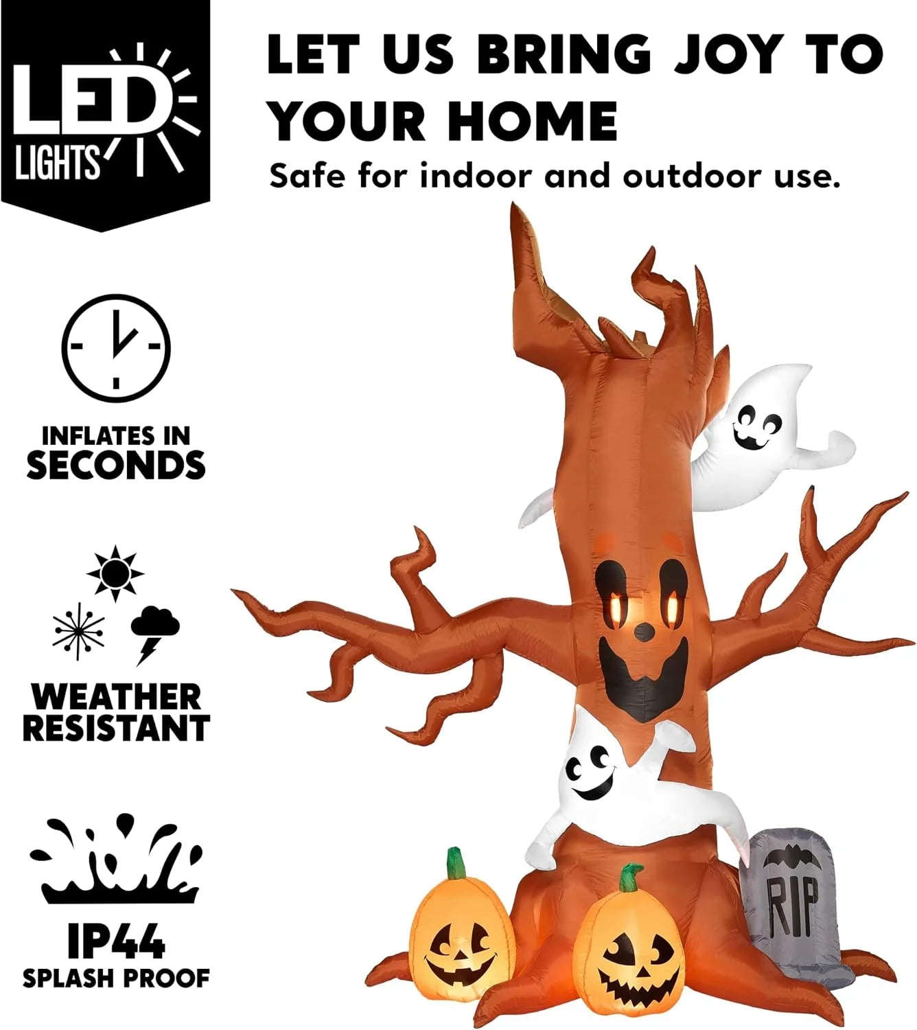8 FT Halloween Inflatables Spooky Tree with Ghost,Pumpkin & Tombstone Tree Blow up Decor with Built-In LED Lights for Yard,Lawn,Garden,Party,Holiday Outdoor Decorations