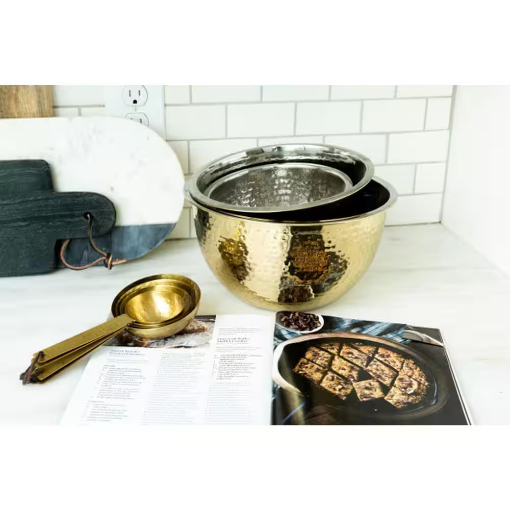 3-Piece Stainless Steel Gold Finish Mixing Bowl Set