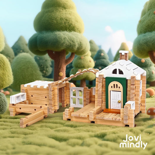 ＆Notchies 107 Pcs Wooden Blocks Toys with Door and Windows,Classic Old Fashioned Toys,Wooden Building Blocks for Kids Ages 4-8 Boys and Girls, (No Printed Manual)