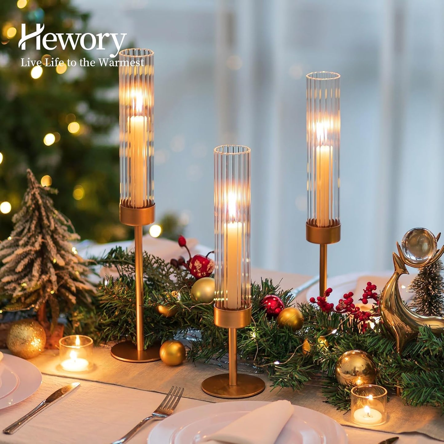 Gold Hurricane Candle Holders: Brass Candlestick Holders Set of 6 Tall Taper Candle Holders for Candlesticks Candle Sticks Holder Decor for Table Centerpiece Wedding Party Christmas Decorations