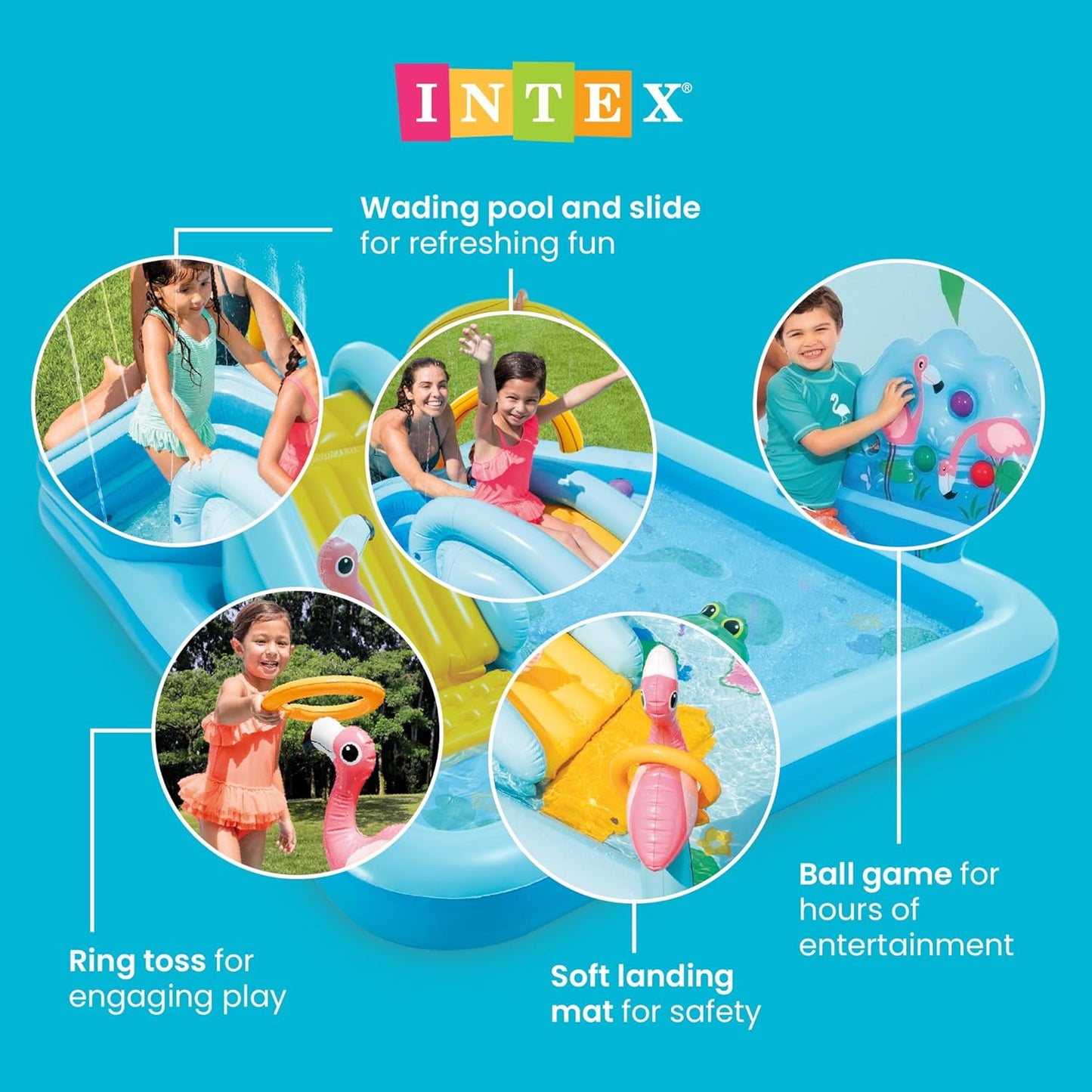 Intex 96" X 78" X 28" Inflatable Jungle Adventure Play Center Spray Kiddie Pool - Backyard Kids Water Slide, Outdoor Blow-Up Splash Pad for Toddlers