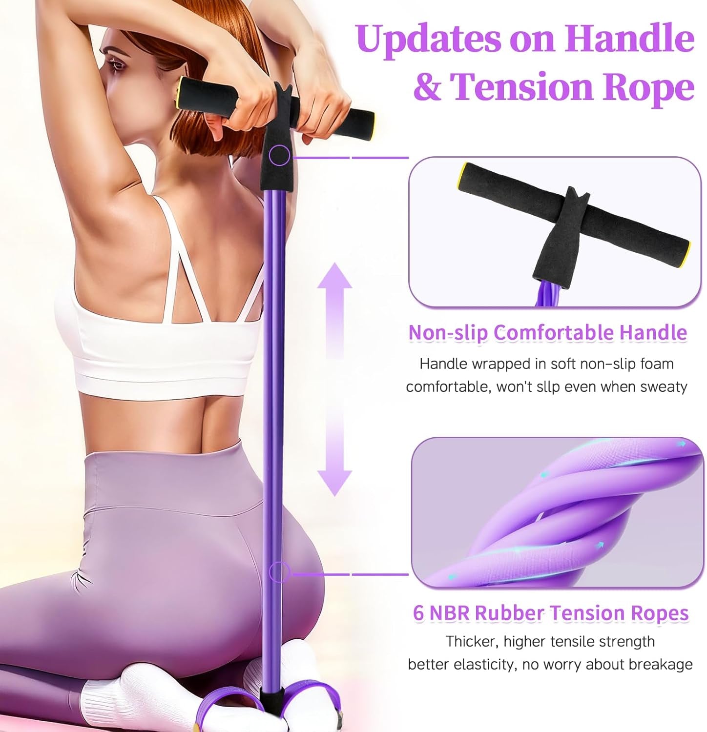 Pedal Resistance Bands with Handles, Upgrade 6-Tubes Manual Tension Training Pedal, Natural Rubber Foot Pedal Resistance Bands, Multifunction Fitness Bands for Abdomen, Waist, Arm, Leg