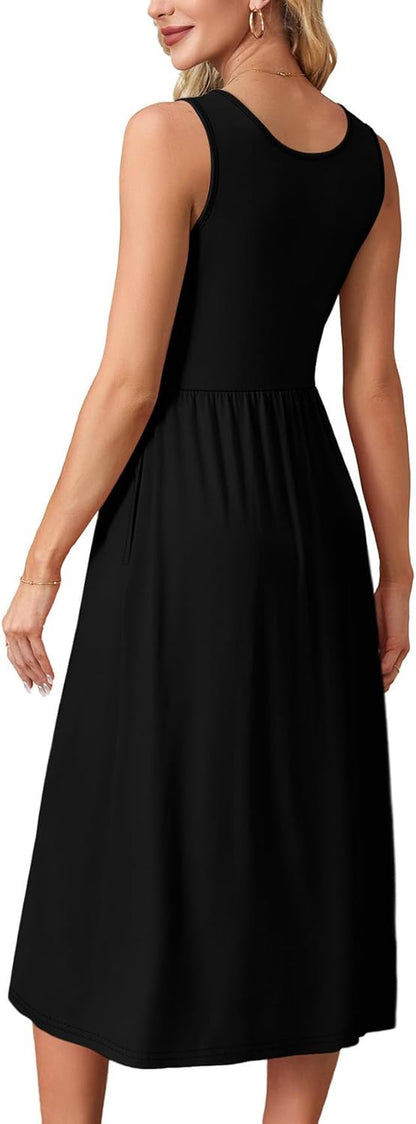 Summer Dresses for Women Flowy Casual Midi Dress Beach Vacation Sundresses with Pockets