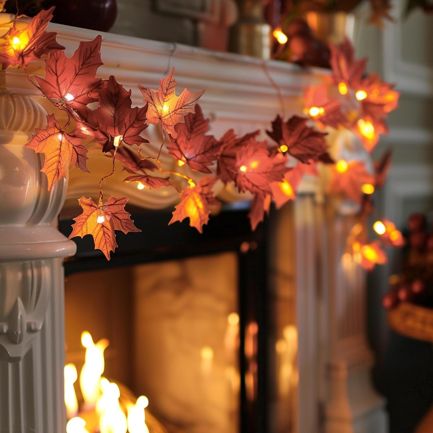 2 Pack Thanksgiving Maple Leaf String Lights, Total 20FT 40 LED Battery Operated Lighted Fall Leaves Garland, Halloween Decorations for Indoor Outdoor Autumn Harvest Decor