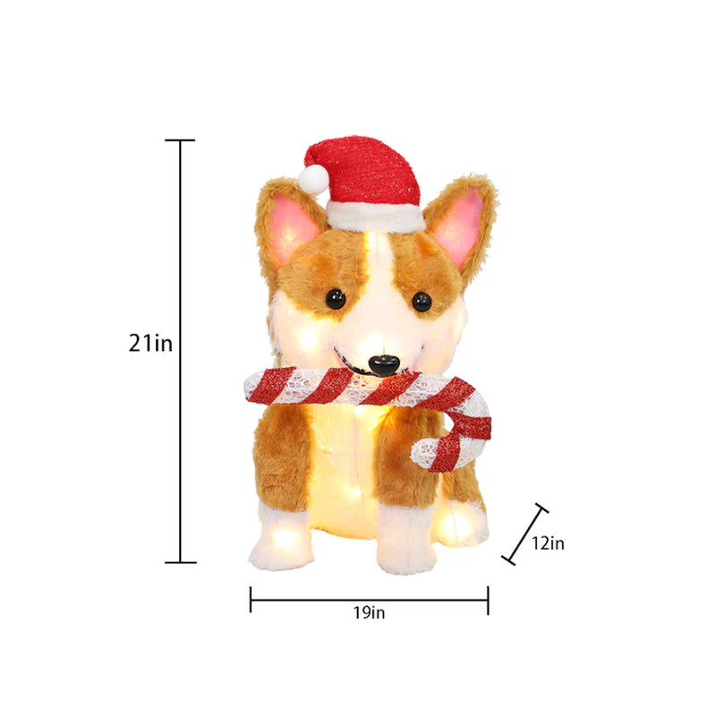 21-In LED Corgi with Candy Cane Yard Decoration