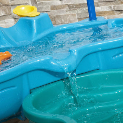 Step 2 Spill & Splash Seaway Water Table for Kids, Two-Tier Outdoor Kids Water Sensory Table with Umbrella, Ages 1.5+ Years Old, 11 Piece Water Toy Accessories