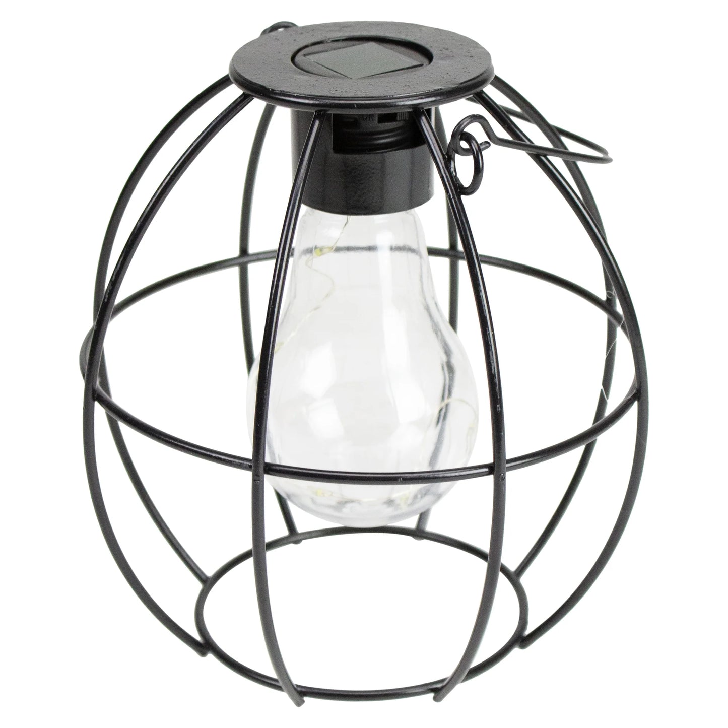 6" Black Geometric Outdoor Hanging Solar Lantern with Handle
