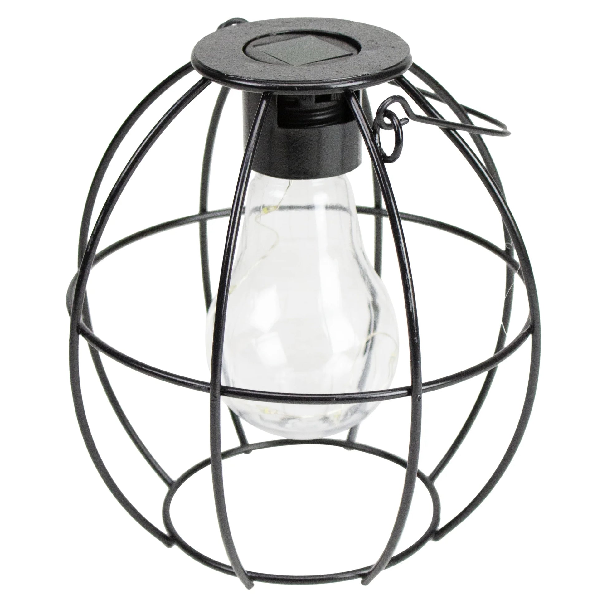 6" Black Geometric Outdoor Hanging Solar Lantern with Handle