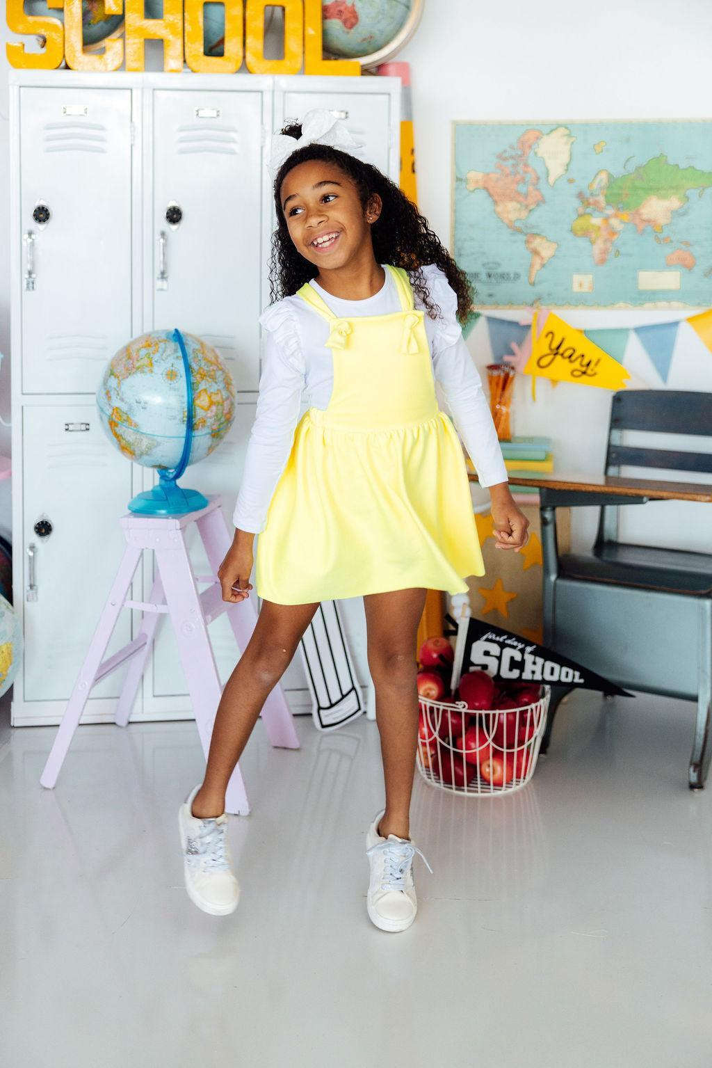 Bright Yellow Faux Suede Pinafore Baskit Bazaar