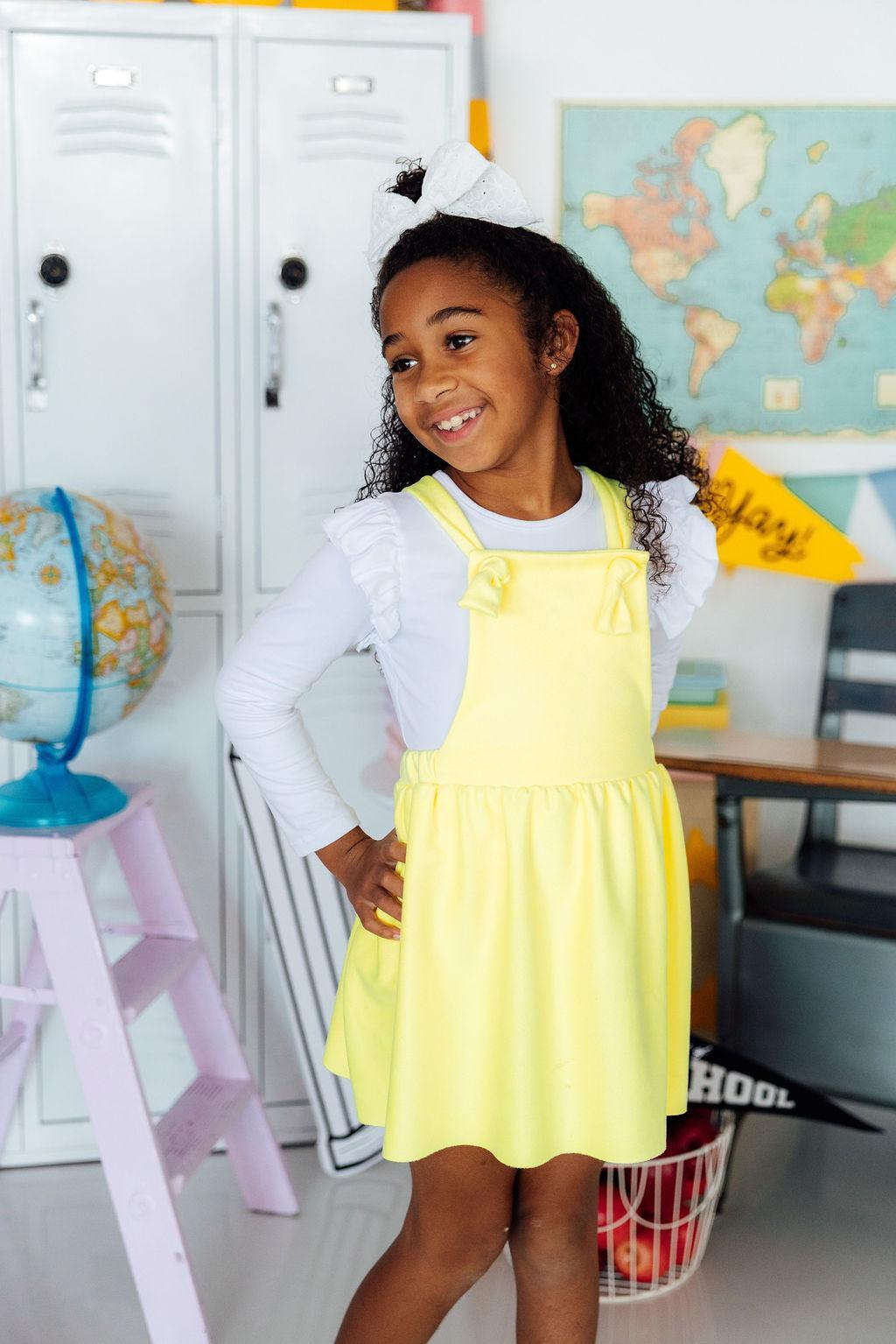 Bright Yellow Faux Suede Pinafore Baskit Bazaar