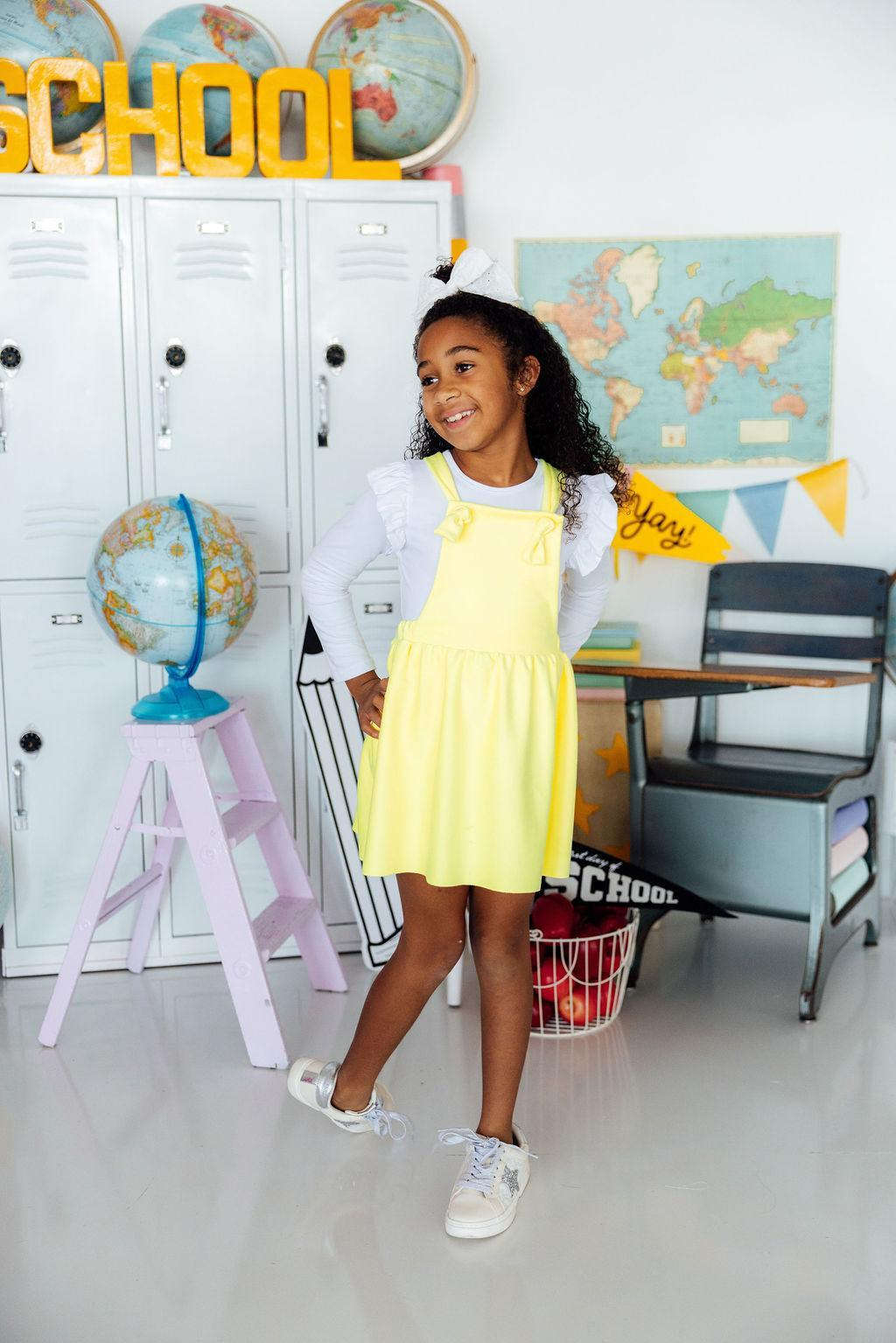 Bright Yellow Faux Suede Pinafore Baskit Bazaar