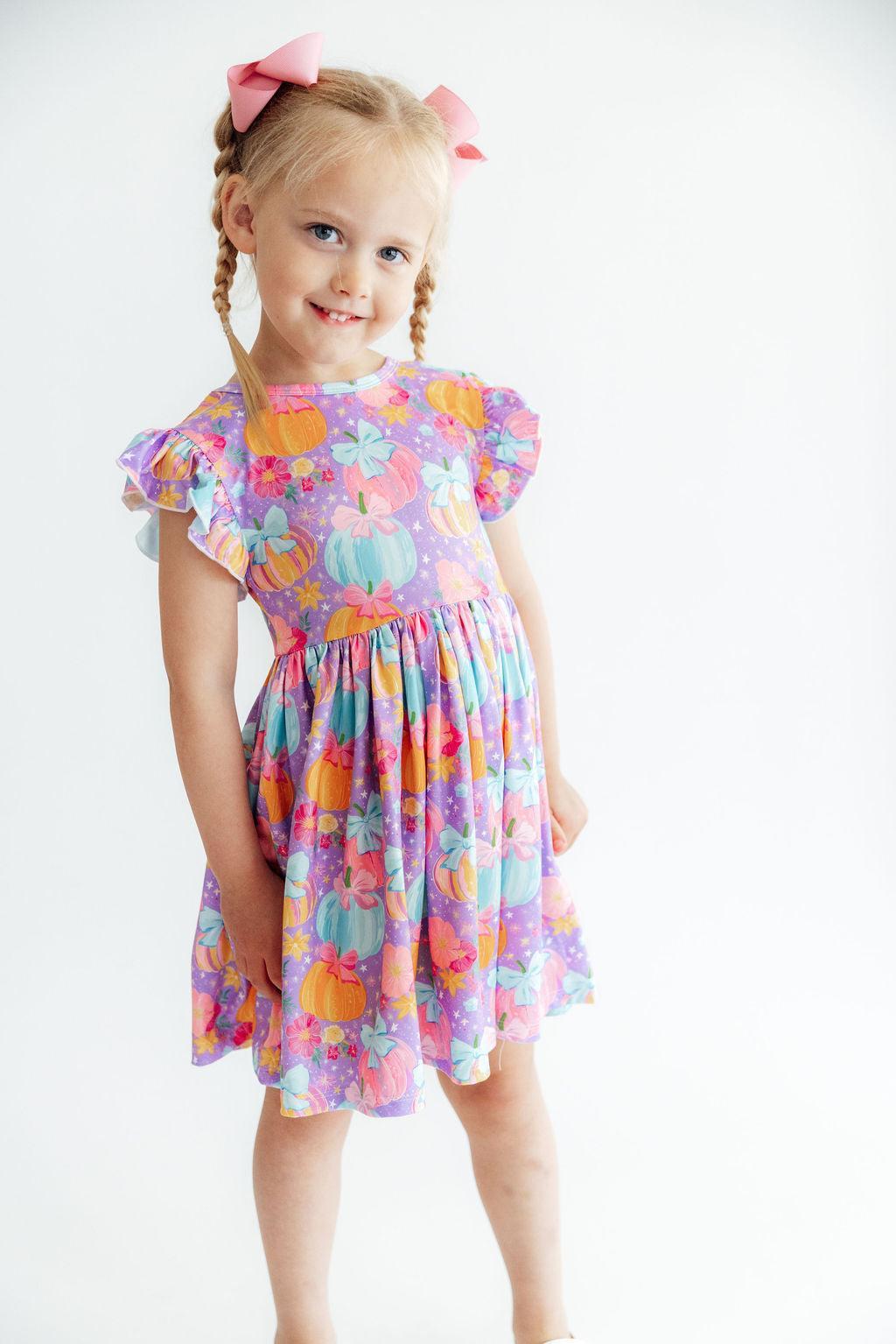 Autumn Sparkle Flutter Sleeve Twirl Dress Baskit Bazaar