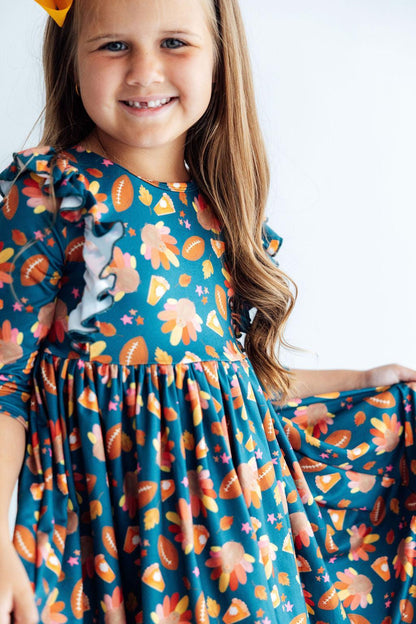 Gobble til You Wobble 3/4 Sleeve Ruffle Twirl Dress Baskit Bazaar