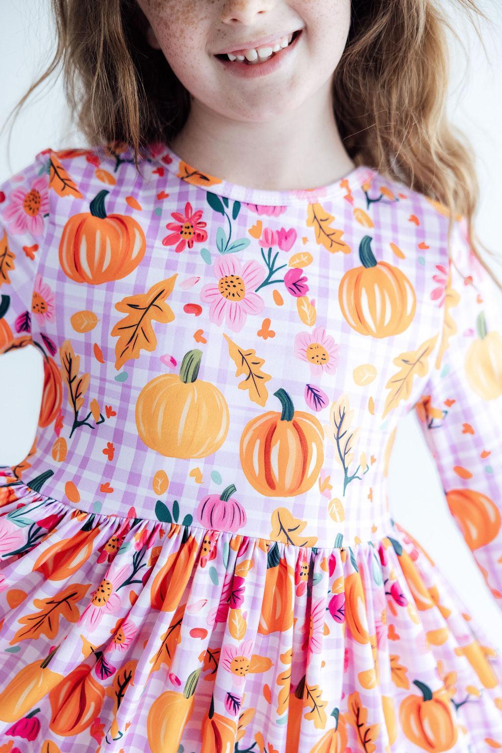 Pumpkin Party 3/4 Sleeve Pocket Twirl Dress Baskit Bazaar