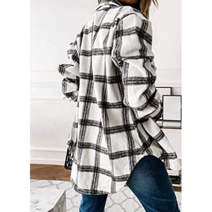 Women's Fall Clothes Plaid  Jacket Long Sleeve Baskit Bazaar