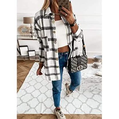 Women's Fall Clothes Plaid  Jacket Long Sleeve Baskit Bazaar
