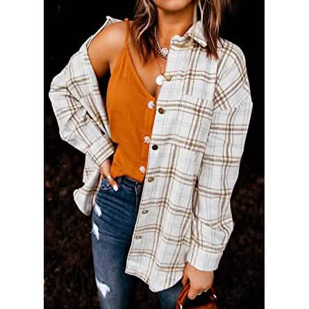Women's Fall Clothes Plaid  Jacket Long Sleeve Baskit Bazaar