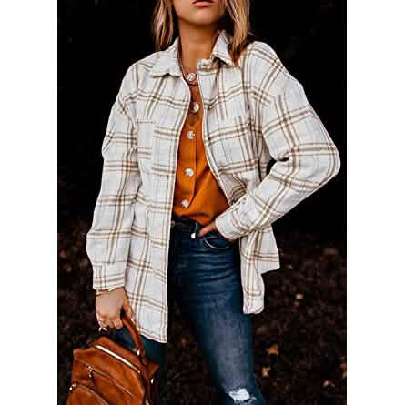 Women's Fall Clothes Plaid  Jacket Long Sleeve Baskit Bazaar