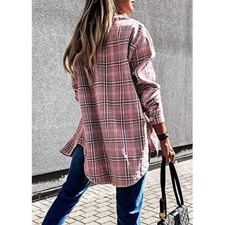 Women's Fall Clothes Plaid  Jacket Long Sleeve Baskit Bazaar