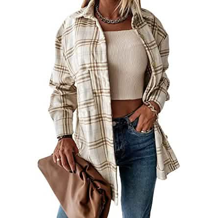 Women's Fall Clothes Plaid  Jacket Long Sleeve Baskit Bazaar
